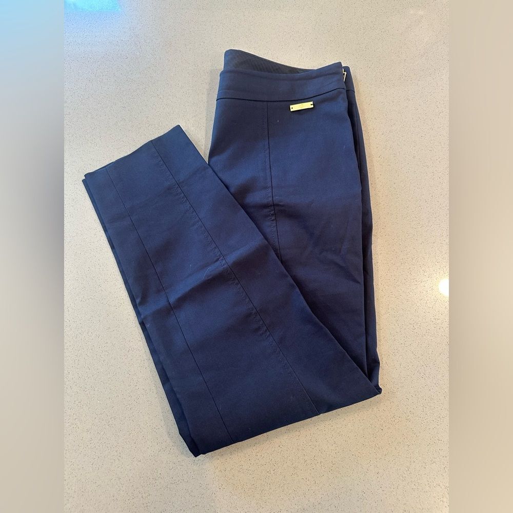 Tory Burch Women's Navy Blue Slit Hem Cotton Blend Pants Size 4